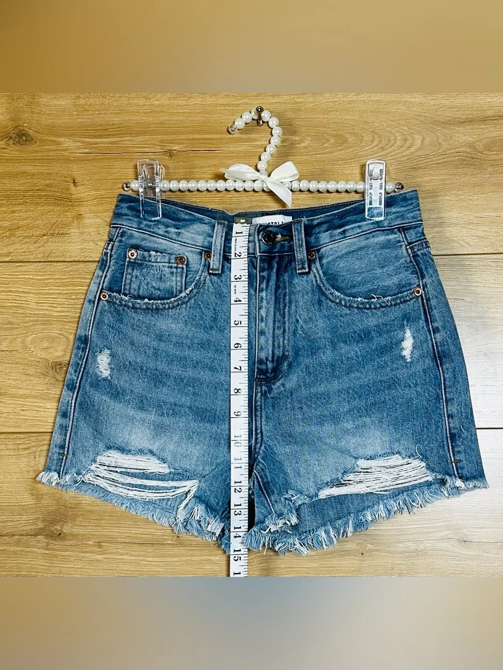 pistola Light Blue Distressed High-Rise Denim Shorts